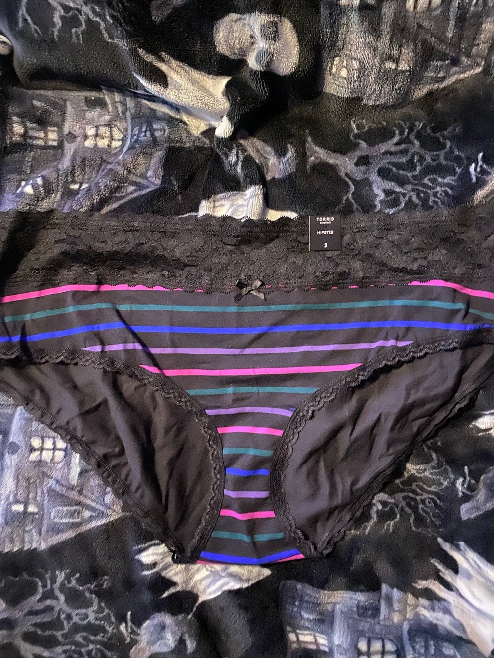 torrid Black Hipster Panty with Pink, Purple & Blue Stripes